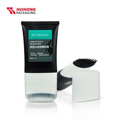 D50 100ml 블랙 알루미늄 플라스틱 헤어 두피 트리트먼트 마사지 LDPE 빗 스퀴즈 로션 튜브 (스위치 포함)